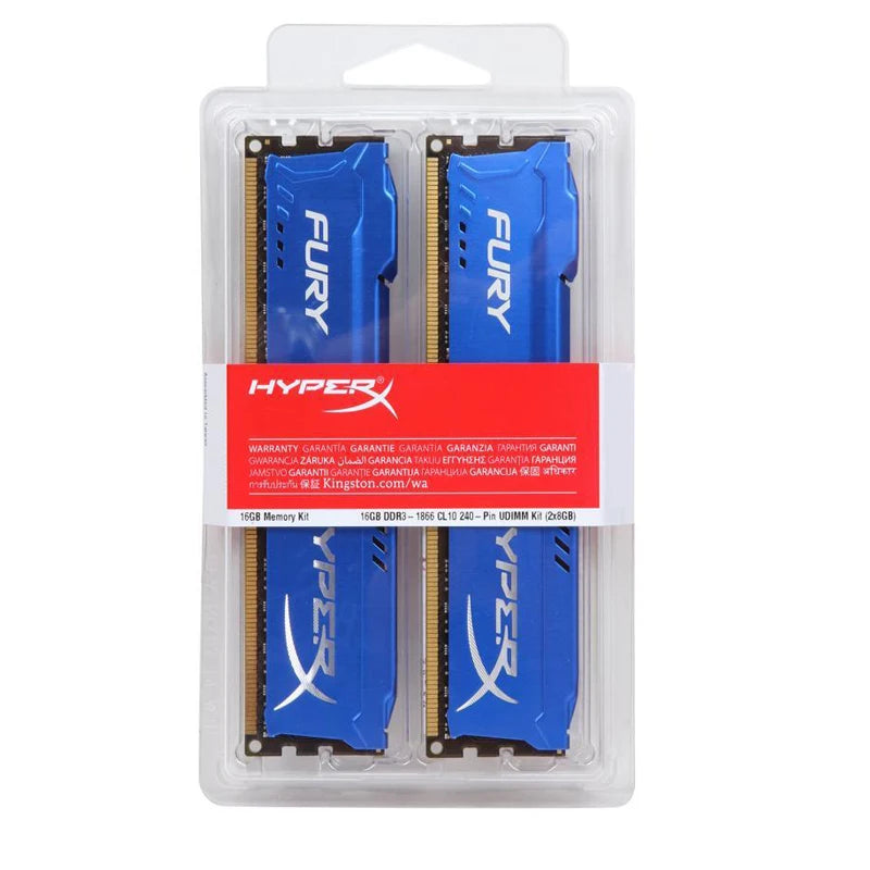 مجموعة ذاكرة DDR3 بسعة 8 جيجابايت (2x4 جيجابايت) و16 جيجابايت (2x8 جيجابايت) وتردد 1866 ميجاهرتز و1600 ميجاهرتز و1333 ميجاهرتز وذاكرة سطح المكتب 240 دبوسًا و1.5 فولت DIMM PC3-12800 14900 HyperX Fury 