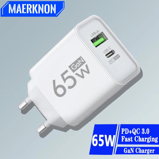 شاحن GAN 65W PD USB Type C شاحن سريع محول طاقة لهاتف iPhone 15 Xiaomi Huawei Samsung شاحن سريع للهاتف المحمول 