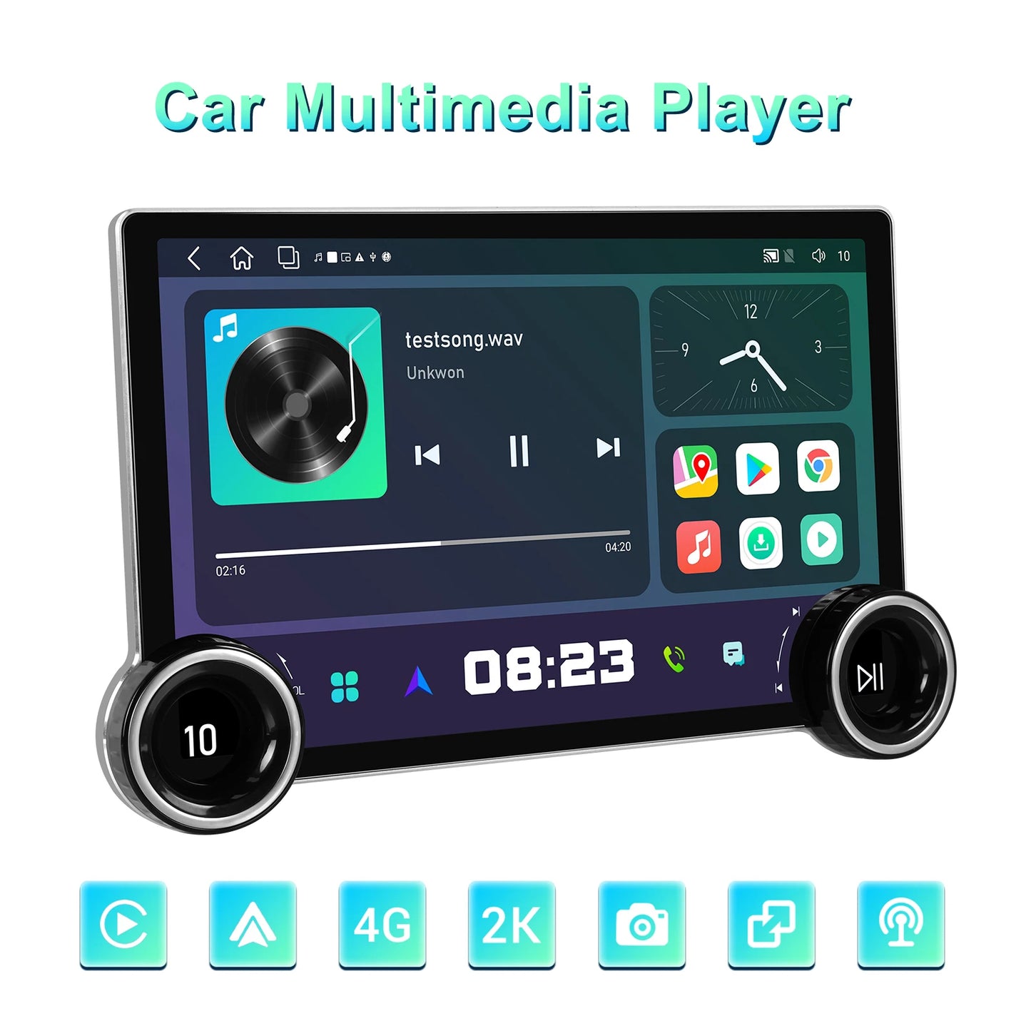 مشغل الوسائط المتعددة للسيارة Podofo 8-core 8+128G Android 2K Touch Screen GPS Navigation مع CarPlay لاسلكي/مشغل عالمي تلقائي 