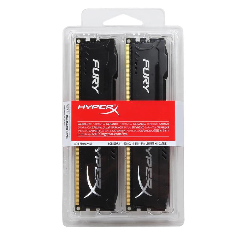 مجموعة ذاكرة DDR3 بسعة 8 جيجابايت (2x4 جيجابايت) و16 جيجابايت (2x8 جيجابايت) وتردد 1866 ميجاهرتز و1600 ميجاهرتز و1333 ميجاهرتز وذاكرة سطح المكتب 240 دبوسًا و1.5 فولت DIMM PC3-12800 14900 HyperX Fury 