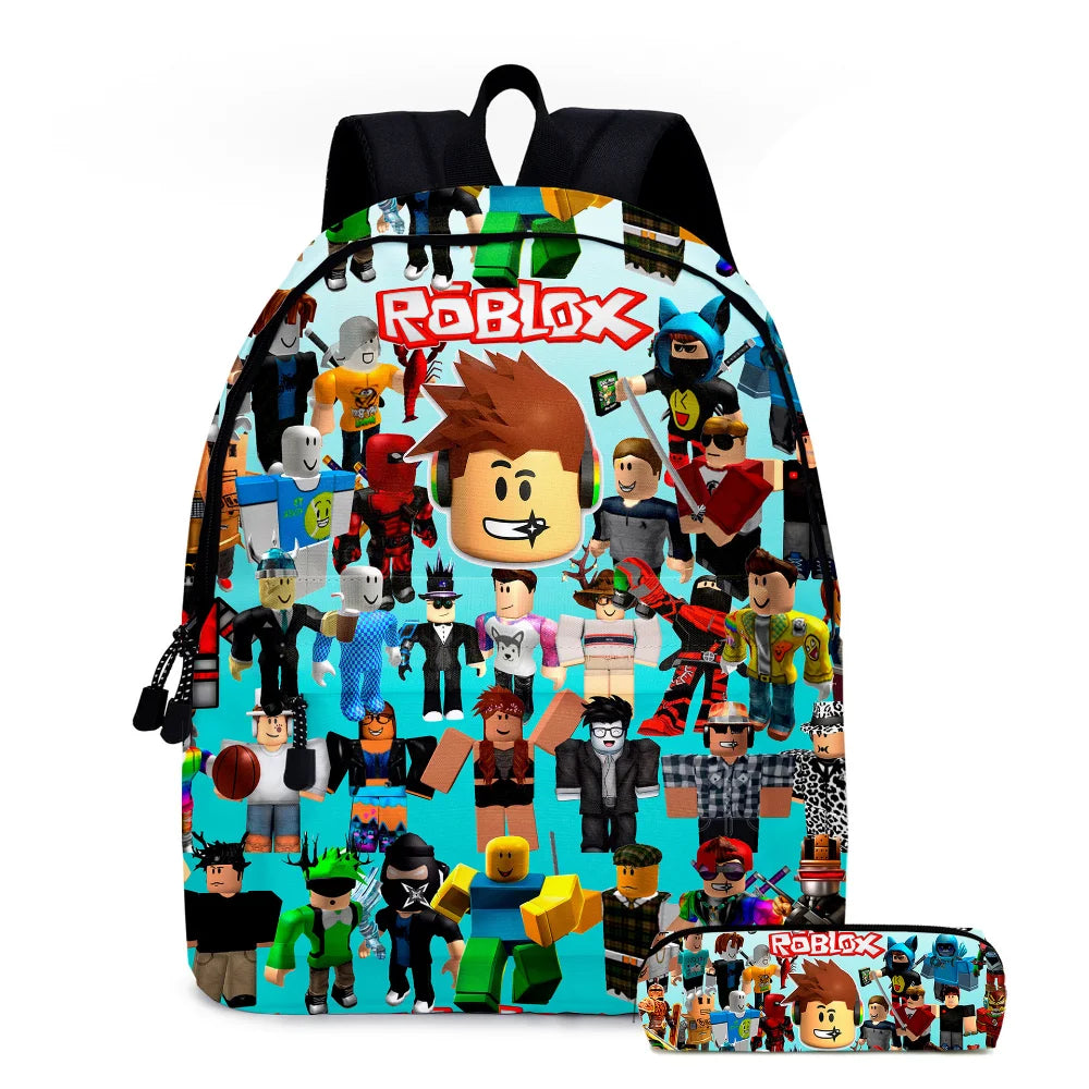 ترقية مجموعة 3 قطع من ROBLOX Virtual World حقيبة ظهر مدرسية للمرحلة الابتدائية والثانوية حقيبة ظهر Mochila حقيبة ظهر بسحاب خفيف على الكتف 