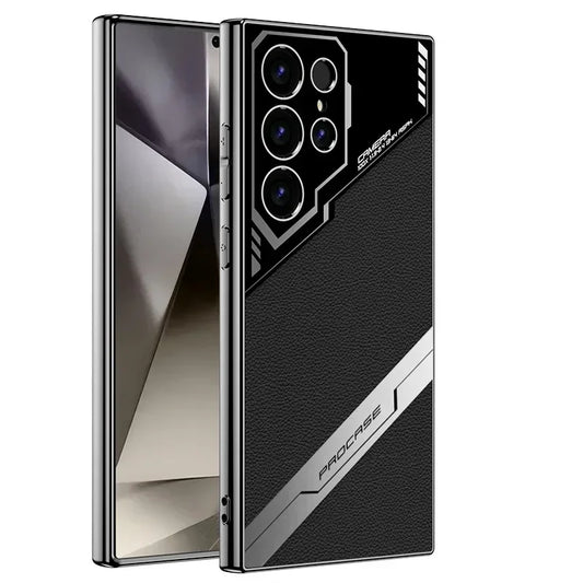 جراب هاتف Galaxy S25 Plus المصنوع من الجلد المطلي بالكهرباء S25 Ultra لهاتف Samsung Galaxy S25 S24 S23 Ultra غطاء واقٍ مقاوم للصدمات