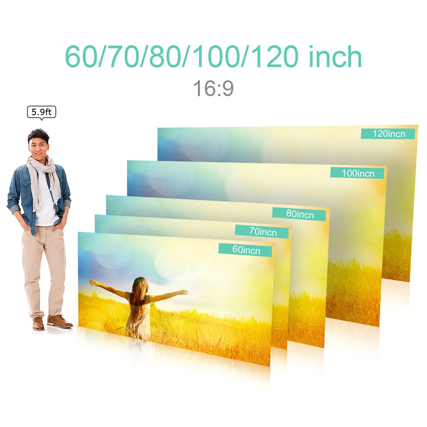 شاشة عرض محمولة بسيطة مضادة للضوء 60/70/80/100/120 بوصة شاشات عرض للمنزل والمكتب الخارجي 