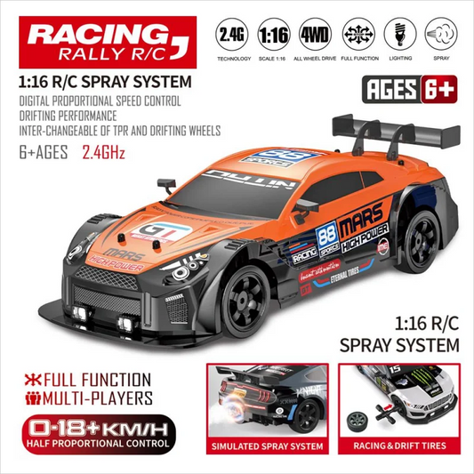 سيارات RC 2.4G 4WD 1:16 سيارة دريفت عالية السرعة كبيرة الحجم بنوعين من الإطارات إصدار كلاسيكي سيارة سباق احترافية للهدايا 