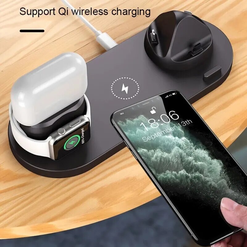 حامل شاحن لاسلكي 7 في 1 بقوة 30 وات لهاتف iPhone 14 13 12 Pro Max وApple Watch وAirpods ومحطة شحن سريعة 