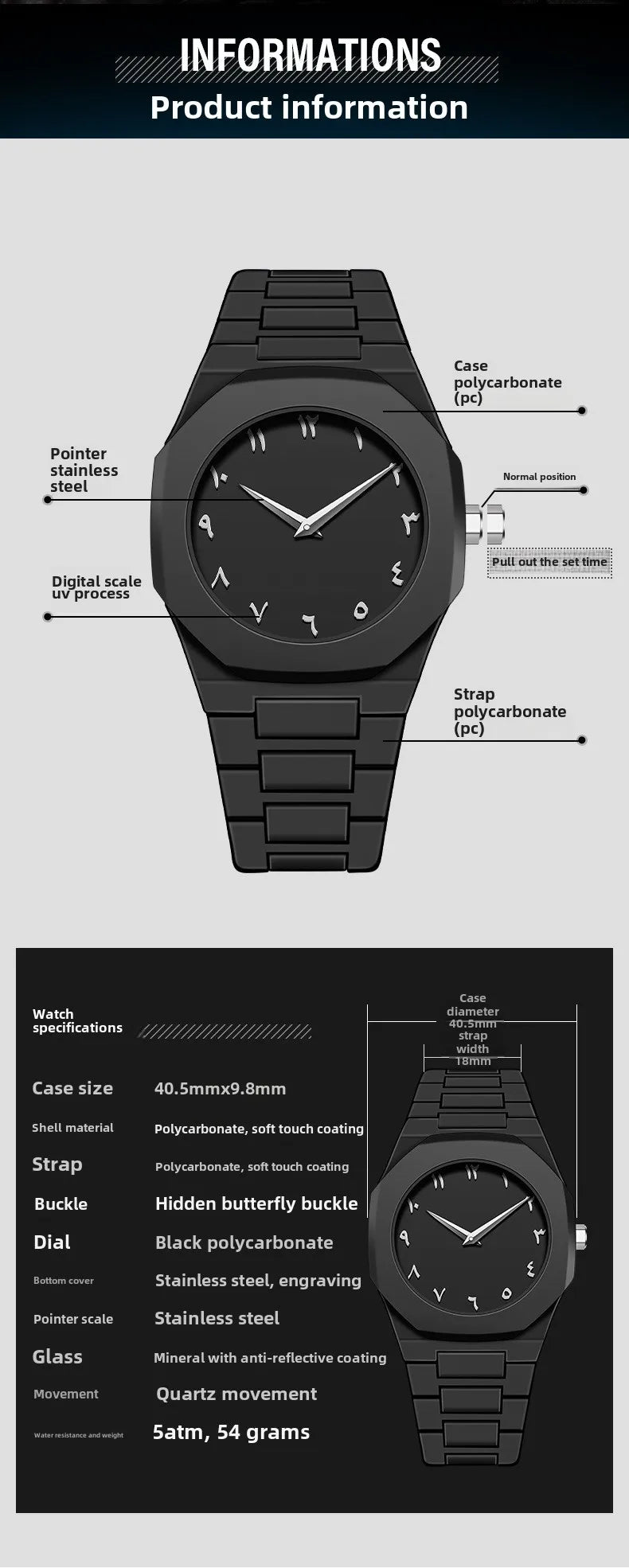 2025 Fashion Middle East Arabic Numerals 40mm Dial Quartz Men's Watch TPU Plastic Waterproof Calendar Watch Can Be Customized
