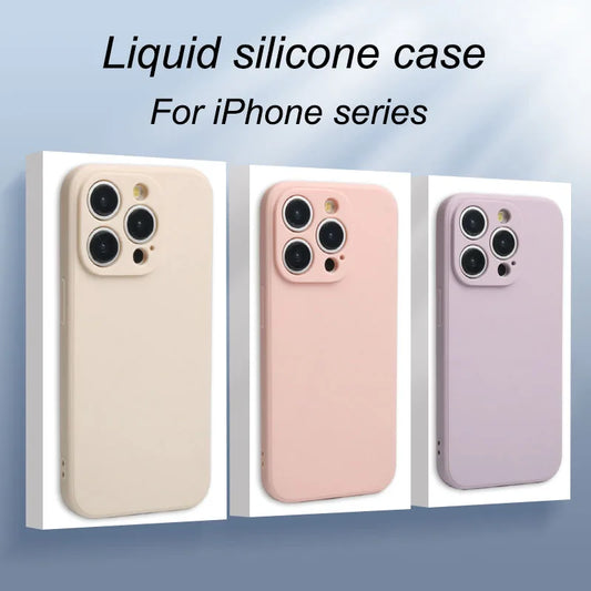 جراب سيليكون سائل أصلي لهاتف iPhone 14 13 12 11 15 Pro Max Mini غطاء مقاوم للصدمات X XS XR 6 7 8 Plus جرابات هواتف إكسسوارات