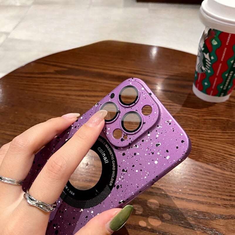 جراب مغناطيسي فاخر من مادة البولي كربونات الصلبة بنقاط الموجة لهاتف iPhone 12 13 14 Pro Max جراب Magsafe لهاتف iPhone 14 Plus مع فتحة شعار