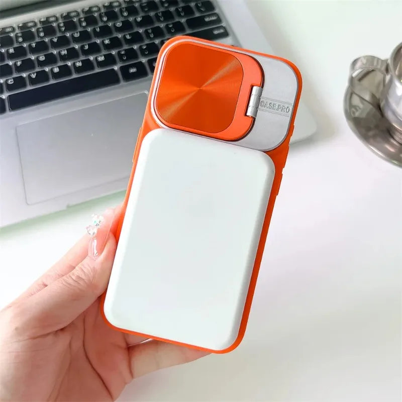 جراب مغناطيسي بفتحة شعار الموضة لهاتف iPhone 11 12 13 14 15 Pro Max Plus لحماية العدسات مع دعامة قلابة من Magsafe غطاء ناعم من السيليكون 