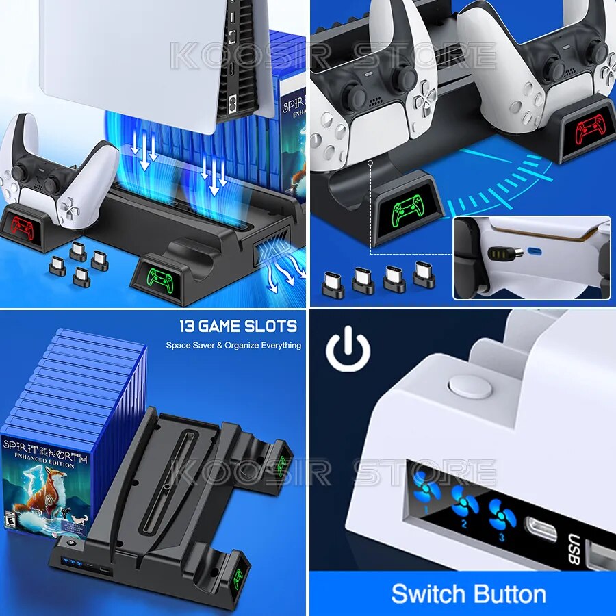 أحدث حامل عمودي لجهاز PS5 وقاعدة شحن ووحدة تحكم ومروحة تبريد لجهاز Sony Playstation 5 وملحقات وحدة التحكم PS 5 