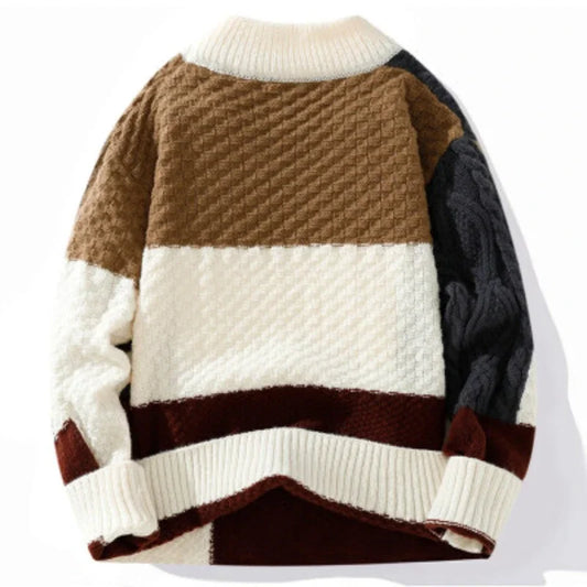 سترة رجالية فضفاضة ذات رقبة دائرية بألوان متباينة لفصل الخريف والشتاء النسخة الكورية من The Trend Knitwear Bottom Line Sweater Pullover