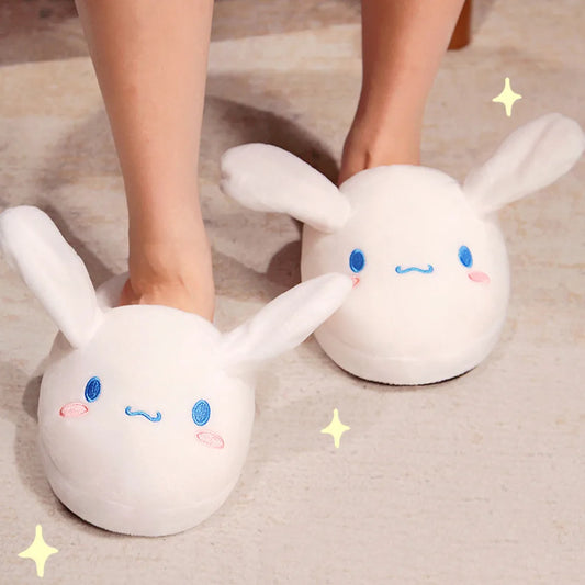 نعال قطنية لطيفة من Sanrio Cinnamoroll بأذنين متحركة ورسوم كرتونية كاواي لطيفة من Melody Kuromi أحذية أنمي قطيفة للمنزل نعال داخلية