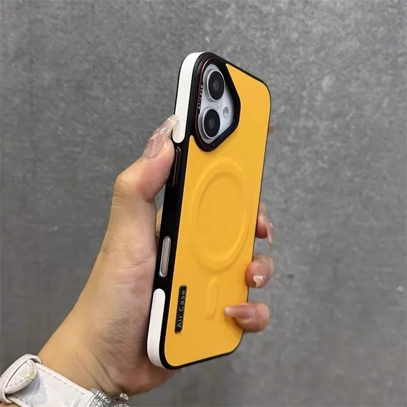 جراب هاتف مغناطيسي فاخر من الجلد غير اللامع لهاتف iPhone 16 15 Pro Max 14 13 12 مع شحن لاسلكي وغطاء مقاوم للصدمات