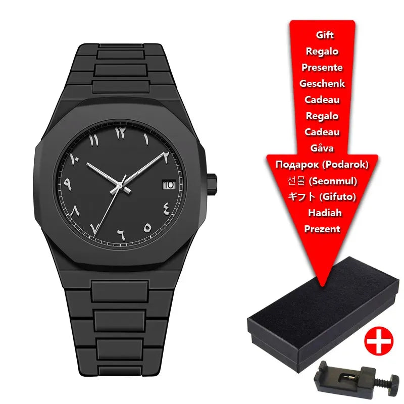 2025 Fashion Middle East Arabic Numerals 40mm Dial Quartz Men's Watch TPU Plastic Waterproof Calendar Watch Can Be Customized