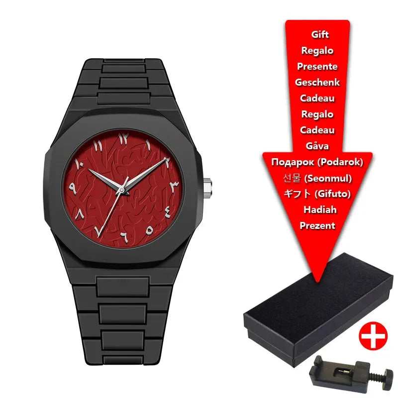 2025 Fashion Middle East Arabic Numerals 40mm Dial Quartz Men's Watch TPU Plastic Waterproof Calendar Watch Can Be Customized