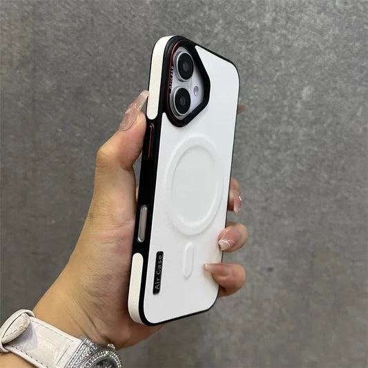 جراب هاتف مغناطيسي فاخر من الجلد غير اللامع لهاتف iPhone 16 15 Pro Max 14 13 12 مع شحن لاسلكي وغطاء مقاوم للصدمات