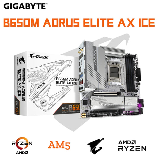 لوحة أم GIGABYTE B650M AORUS ELITE AX ICE Micro-ATX AMD B650 DDR5 8000 (OC) MHz M.2 USB3.2 Wi-Fi 6E Socket AM5 