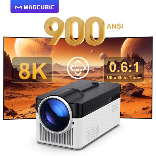 جهاز عرض Magcubic Ultra Short Throw HY450 مع خاصية الإزاحة التلقائية بدقة 8K و4K و1080P بمعيار 900ANSI BT5.4، وتركيز إلكتروني، وWiFi6، وAllwinnerH716، وصوت