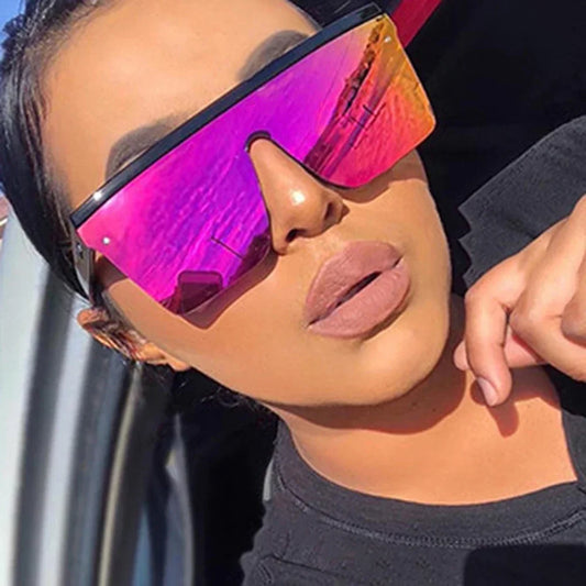 نظارات شمسية مربعة 2025 للنساء بتصميم علامة تجارية فاخرة عتيقة نظارات شمسية بإطار كبير مرآة حمراء أرجوانية نظارات UV400