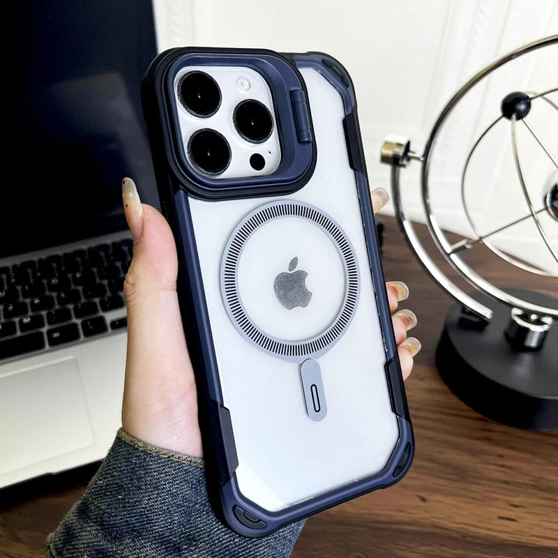 جراب شفاف مقاوم للصدمات لهاتف iPhone 16 15 14 13 Pro Max Plus iPhone15 iPhone14 من Magsafe غطاء امتصاص Mag Safe على