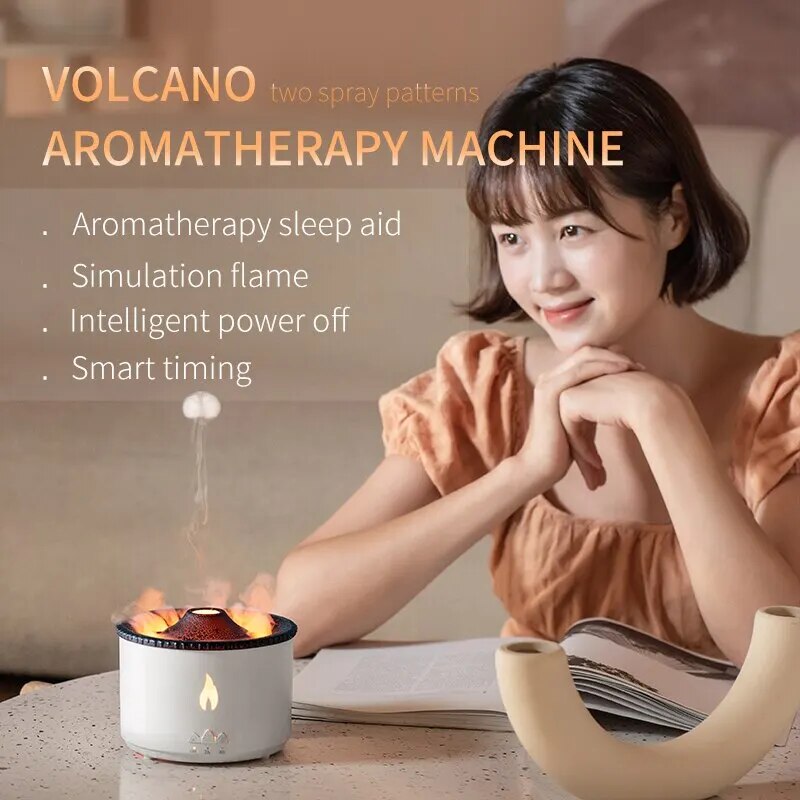 موزع رائحة الزيوت العطرية REUP Volcanic Flame Aroma Diffuser بسعة 360 مل ومرطب هواء محمول مع حلقة دخان لطيفة ومصباح إضاءة ليلية معطر