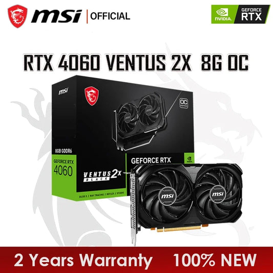 بطاقة رسوميات جديدة MSI RTX 4060 VENTUS 2X BLACK 8G OC GDDR6 8GB بطاقات فيديو GPU 128Bit NVIDIA RTX 4060 PCIE4.0 Core 2505MHz 