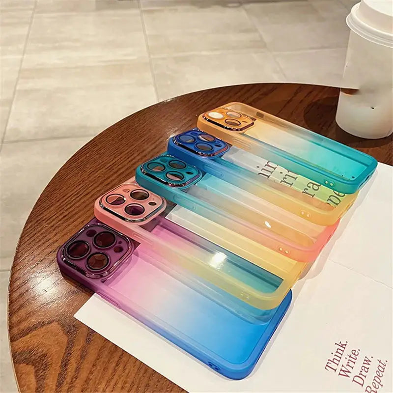 جراب هاتف شفاف فاخر بألوان قوس قزح متدرجة لهاتف iPhone 16 Pro Max 15 14 13 12 11 X XR XS Plus غطاء حماية للكاميرا مقاوم للصدمات
