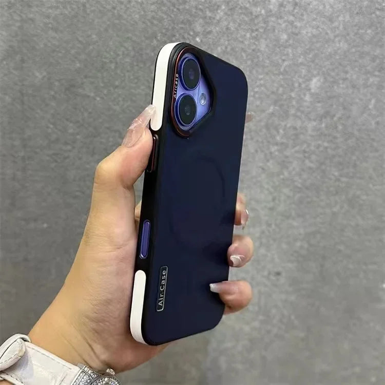 جراب هاتف مغناطيسي فاخر من الجلد غير اللامع لهاتف iPhone 16 15 Pro Max 14 13 12 مع شحن لاسلكي وغطاء مقاوم للصدمات
