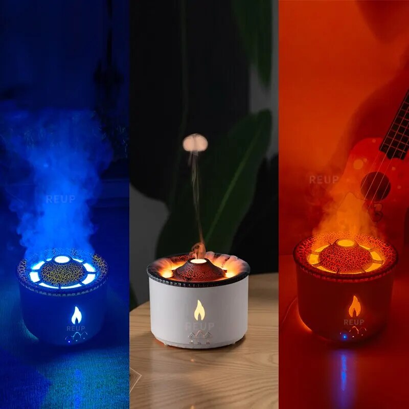 موزع رائحة الزيوت العطرية REUP Volcanic Flame Aroma Diffuser بسعة 360 مل ومرطب هواء محمول مع حلقة دخان لطيفة ومصباح إضاءة ليلية معطر