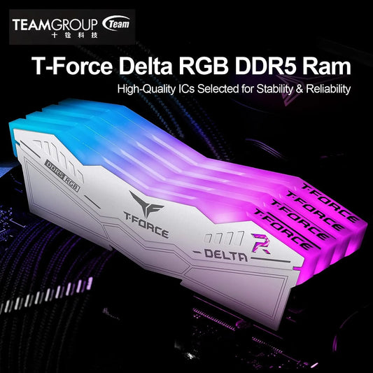 وحدة ذاكرة سطح المكتب T-Force Delta RGB DDR5 سعة 32 جيجابايت (2x16 جيجابايت) 6000 ميجا هرتز PC5-48000 CL30 لشريحة 600 700 Series 