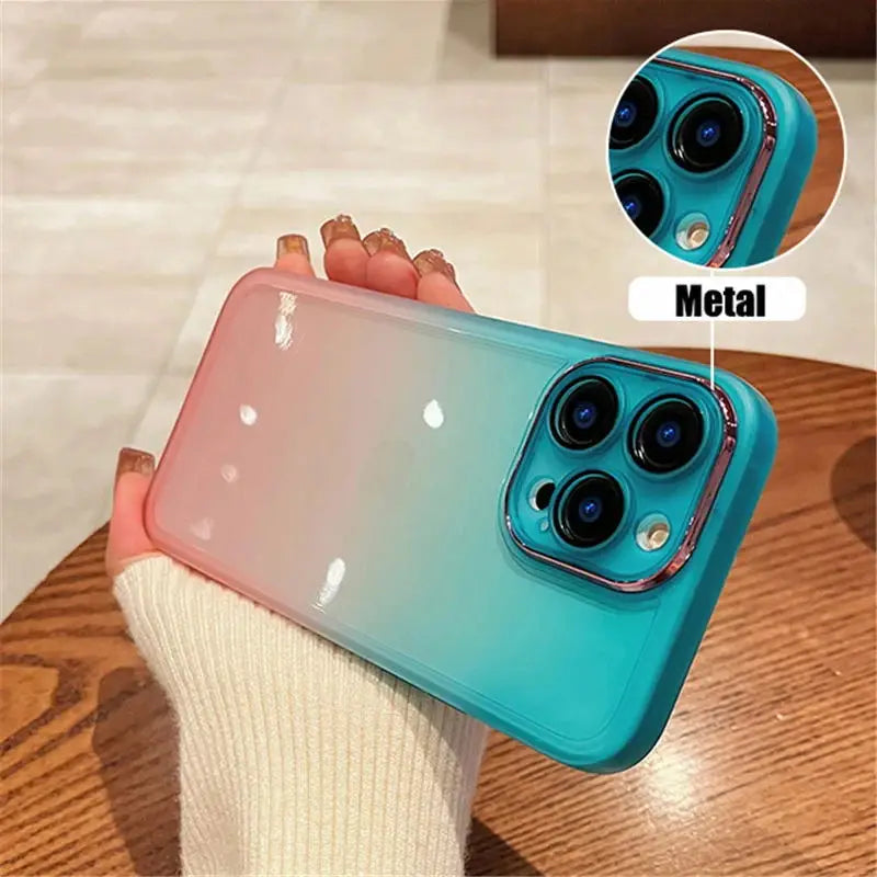 جراب هاتف شفاف فاخر بألوان قوس قزح متدرجة لهاتف iPhone 16 Pro Max 15 14 13 12 11 X XR XS Plus غطاء حماية للكاميرا مقاوم للصدمات