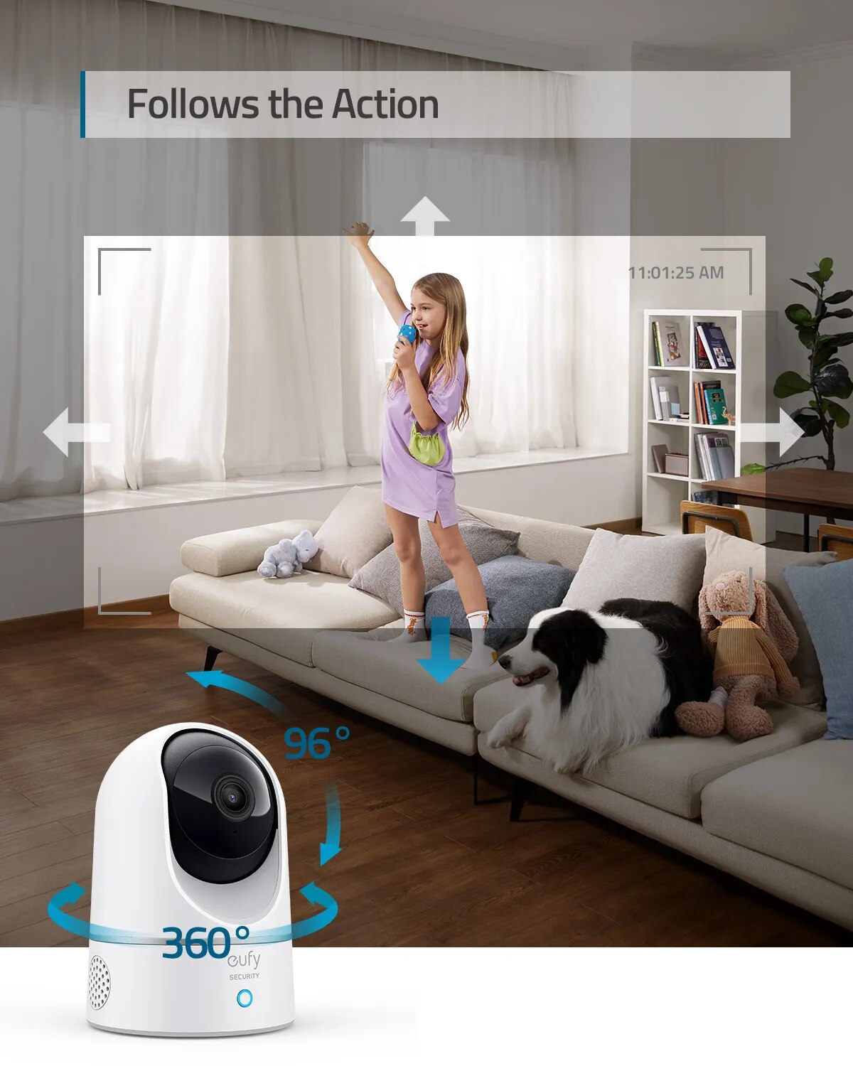 كاميرا eufy Security Solo 2K Indoor Cam P24 Protect Pan &amp; Tilt Mini Wifi متوافقة مع Human AI Voice Assistant وMotion Track 