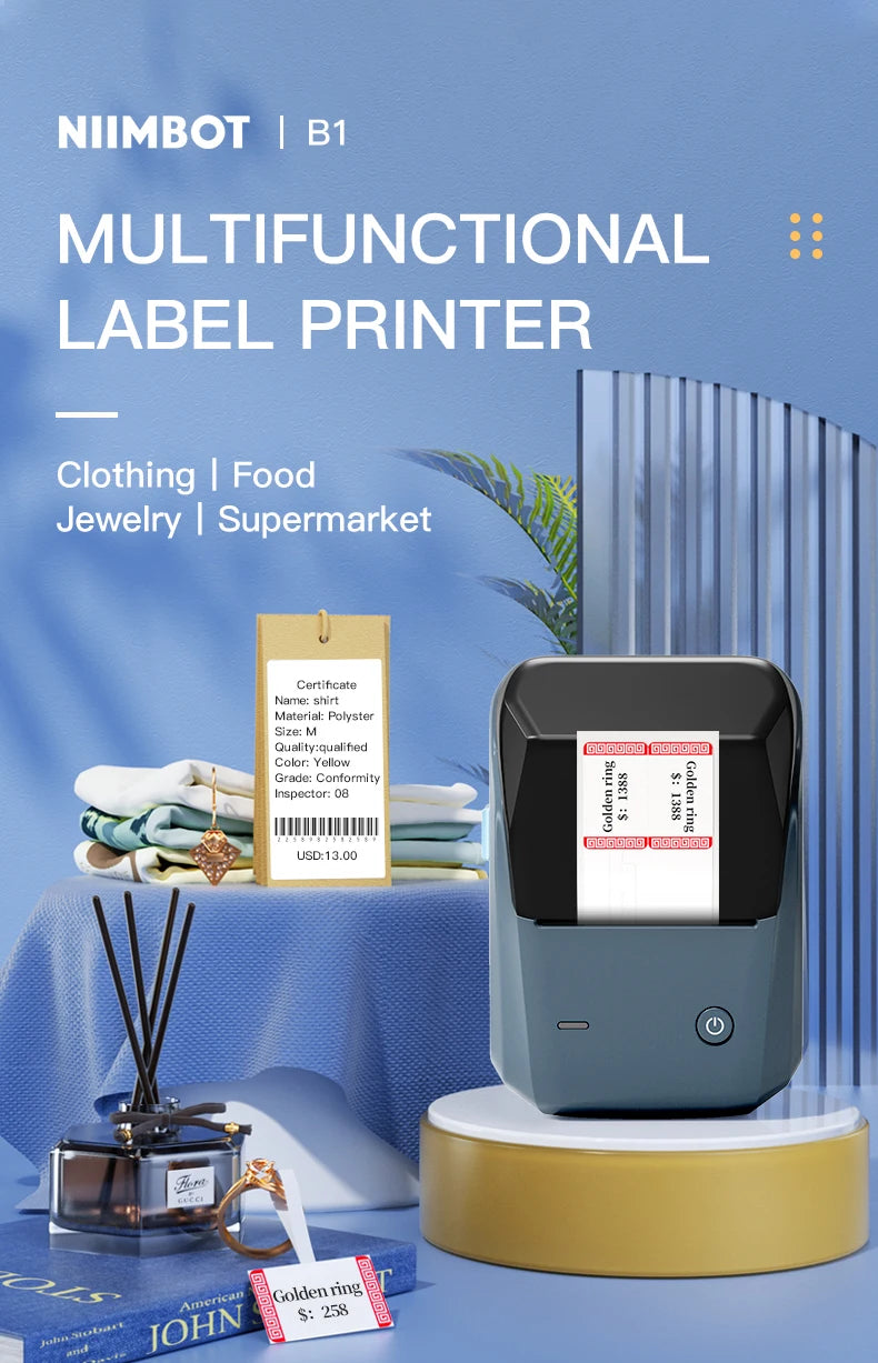 Mini Label Thermal Printer Niimbot B1 Portable Self-Adhesive Printer For Stickers Round Labels Rolls UV Tag Bluetooth Printer