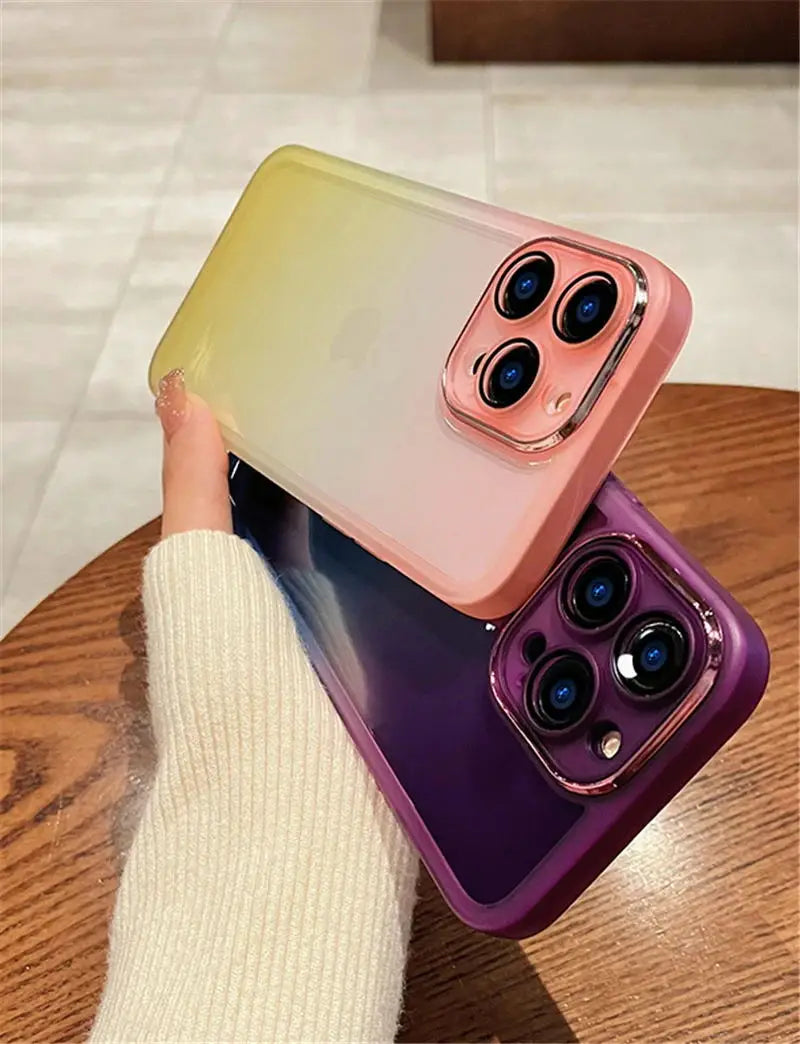 جراب هاتف شفاف فاخر بألوان قوس قزح متدرجة لهاتف iPhone 16 Pro Max 15 14 13 12 11 X XR XS Plus غطاء حماية للكاميرا مقاوم للصدمات