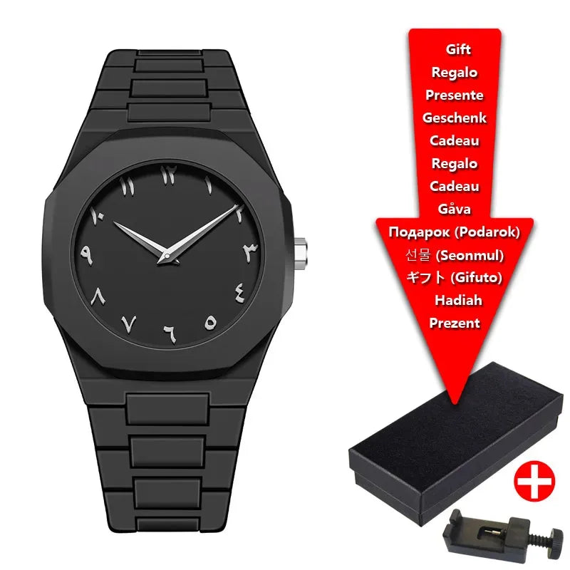2025 Fashion Middle East Arabic Numerals 40mm Dial Quartz Men's Watch TPU Plastic Waterproof Calendar Watch Can Be Customized