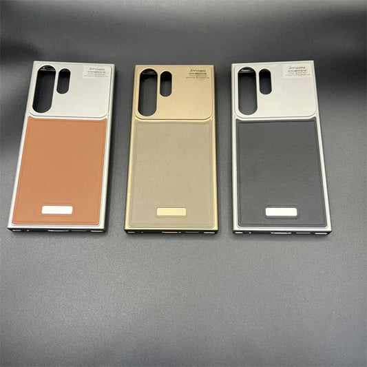 جراب هاتف مغناطيسي معدني فاخر من الجلد لهاتف Samsung Galaxy S25 S24 S23 Ultra مزود بشحن لاسلكي وغطاء عطري من سبائك الألومنيوم