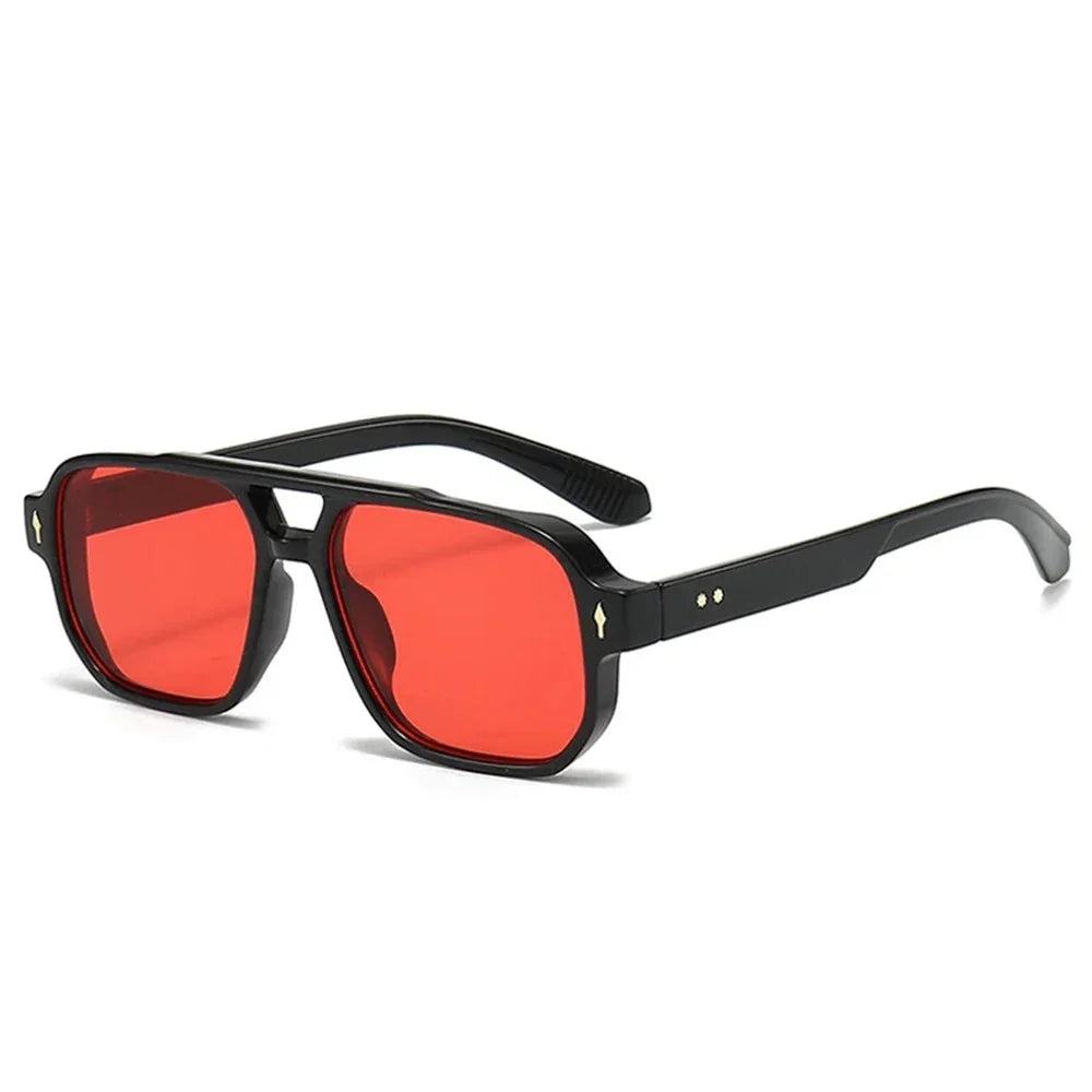 JNPCXI Vintage Double Bridges Men Square Sunglasses Fashion Green Ocean Lens UV400 Eyewear Women Trending Rivets Sun Glasses