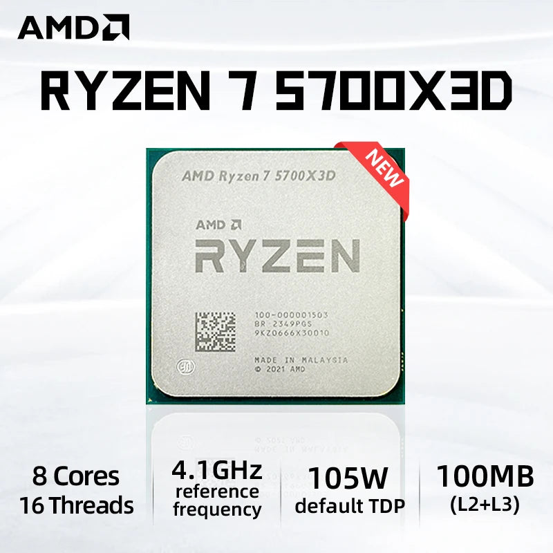 New AMD R7 5700X3D Ryzen 7 5700X3D  3.0 GHz 8-Core 16-Thread CPU Processor 7NM L3=96M 100-000001503 Socket AM4 but without fan