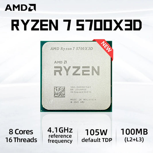 معالج AMD R7 5700X3D Ryzen 7 5700X3D الجديد بسرعة 3.0 جيجاهرتز وثماني أنوية و16 خيطًا ومقبس AM4 100-000001503 ولكن بدون مروحة 