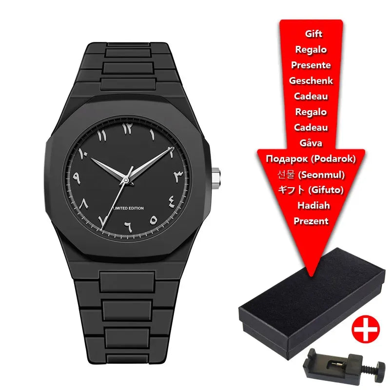 2025 Fashion Middle East Arabic Numerals 40mm Dial Quartz Men's Watch TPU Plastic Waterproof Calendar Watch Can Be Customized
