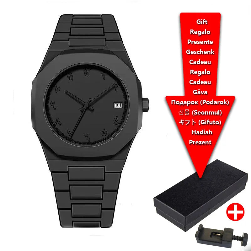 2025 Fashion Middle East Arabic Numerals 40mm Dial Quartz Men's Watch TPU Plastic Waterproof Calendar Watch Can Be Customized