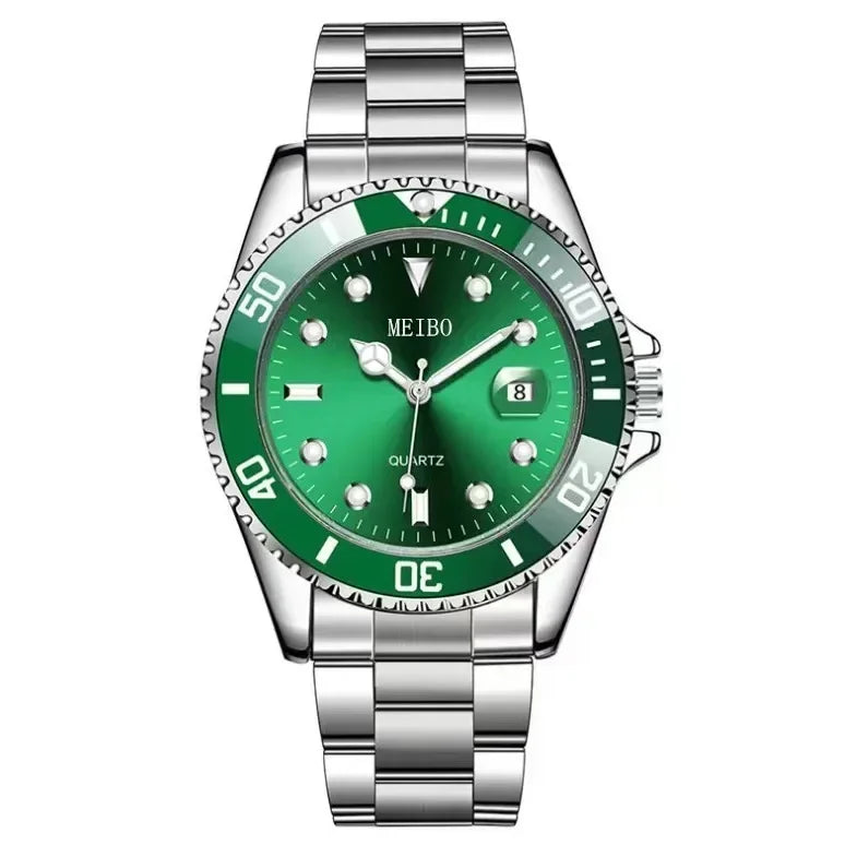 ساعة رجالية Green Water Ghost Calendar Watch عالية الجودة بسيطة وعصرية من الفولاذ المقاوم للصدأ ساعة رياضية للطلاب