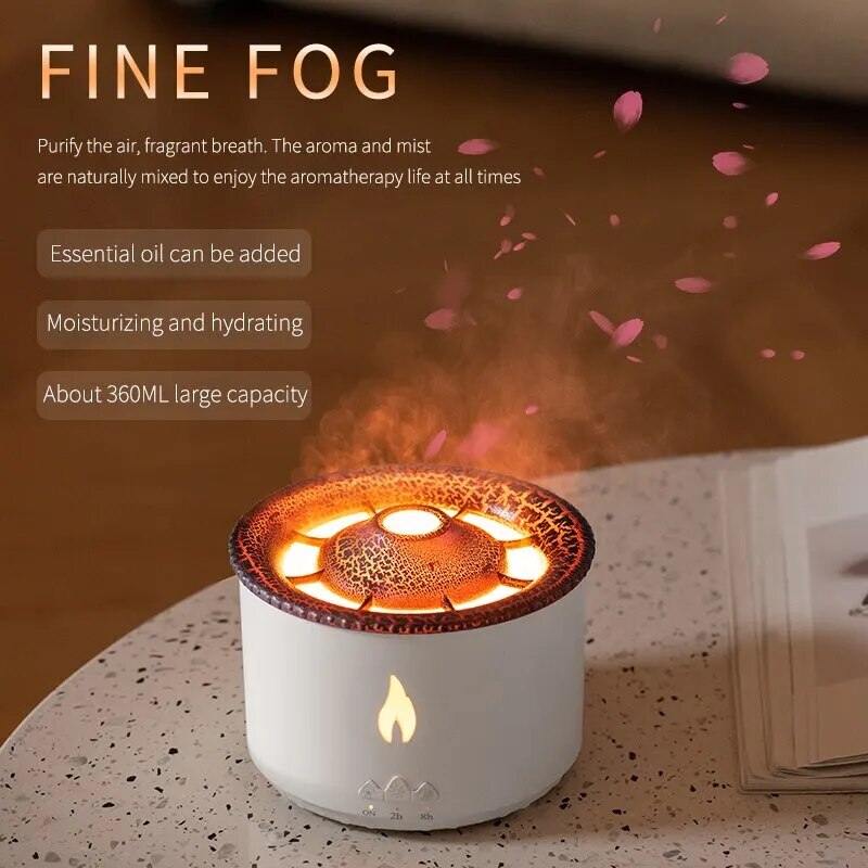 موزع رائحة الزيوت العطرية REUP Volcanic Flame Aroma Diffuser بسعة 360 مل ومرطب هواء محمول مع حلقة دخان لطيفة ومصباح إضاءة ليلية معطر