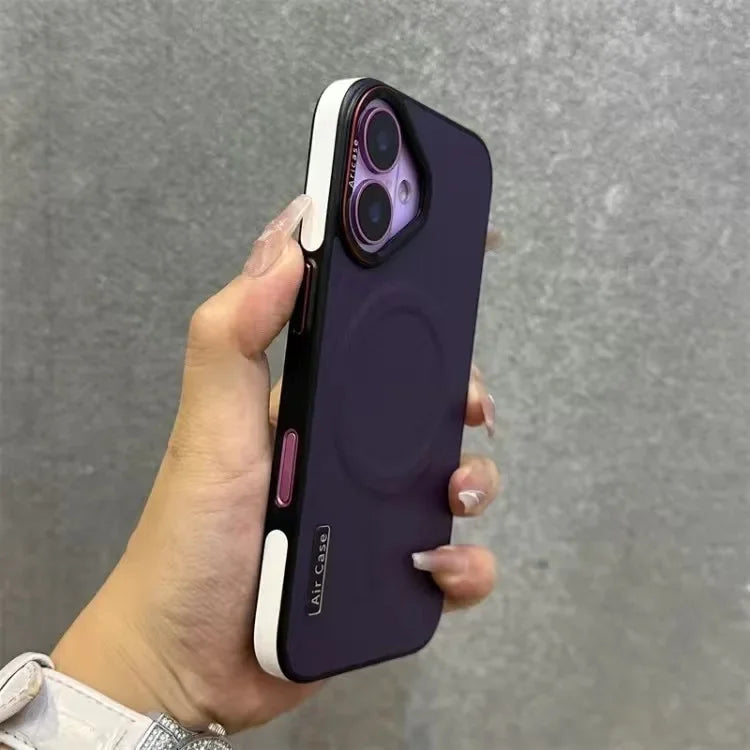 جراب هاتف مغناطيسي فاخر من الجلد غير اللامع لهاتف iPhone 16 15 Pro Max 14 13 12 مع شحن لاسلكي وغطاء مقاوم للصدمات