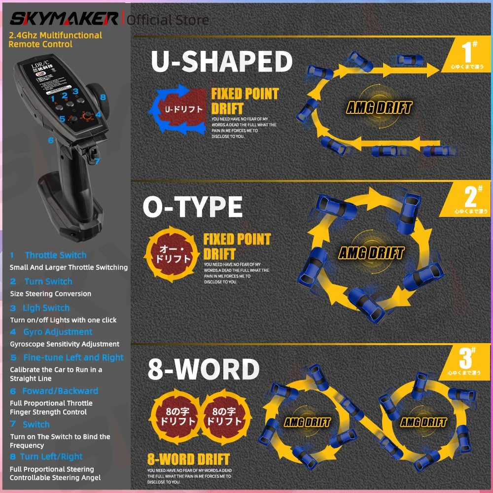 سيارة سباق Skymaker LD1899 1/18 RC Drifting Car GTR R34 2.4GHz RWD مع جيروسكوب على الطريق وهيكل من سبائك معدنية وسيارة سباق تعمل بالتحكم عن بعد هدايا 