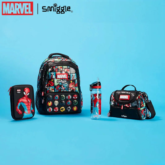 حقيبة مدرسية للأطفال من Smiggle Marvel Superhero Spider-Man حقيبة غداء وحقيبة غداء وصندوق أقلام وكوب ماء هدية للطلاب 