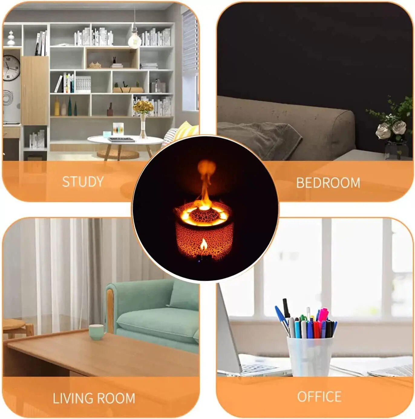 موزع رائحة الزيوت العطرية REUP Volcanic Flame Aroma Diffuser بسعة 360 مل ومرطب هواء محمول مع حلقة دخان لطيفة ومصباح إضاءة ليلية معطر