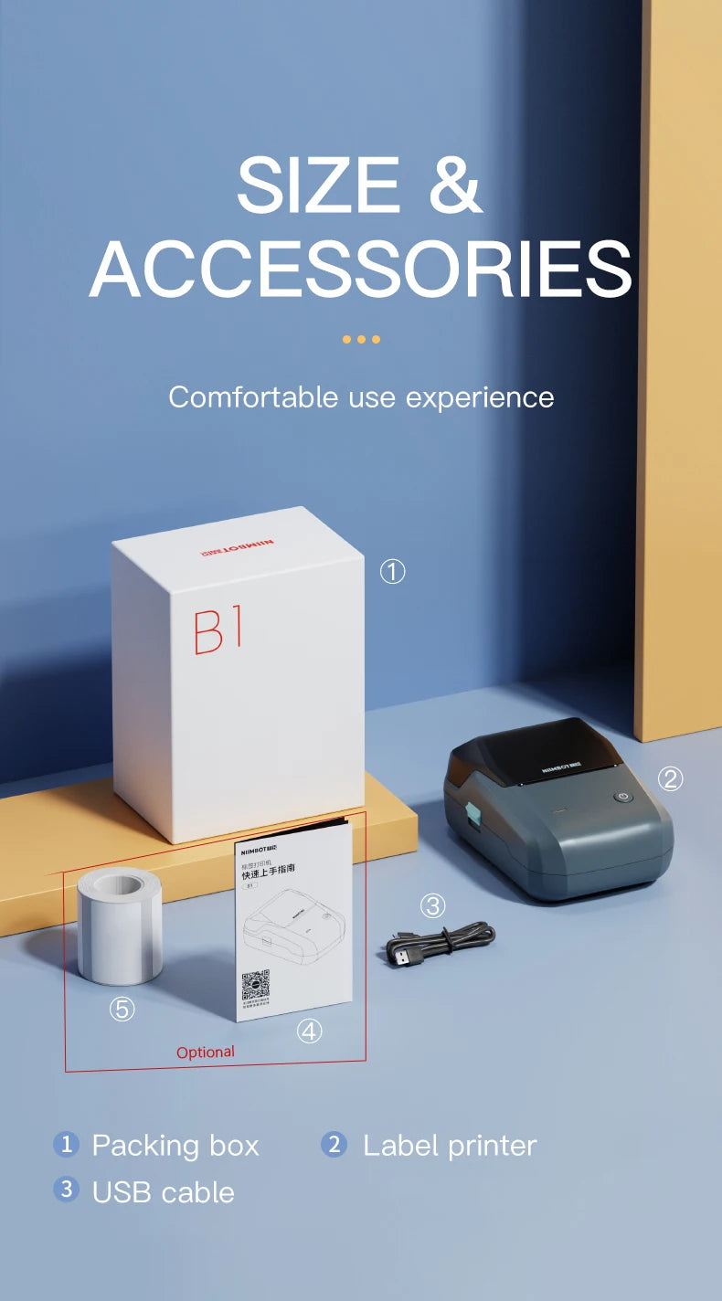 Mini Label Thermal Printer Niimbot B1 Portable Self-Adhesive Printer For Stickers Round Labels Rolls UV Tag Bluetooth Printer