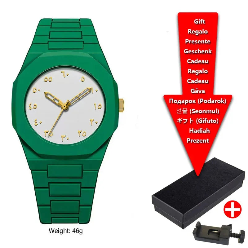 2025 Fashion Middle East Arabic Numerals 40mm Dial Quartz Men's Watch TPU Plastic Waterproof Calendar Watch Can Be Customized