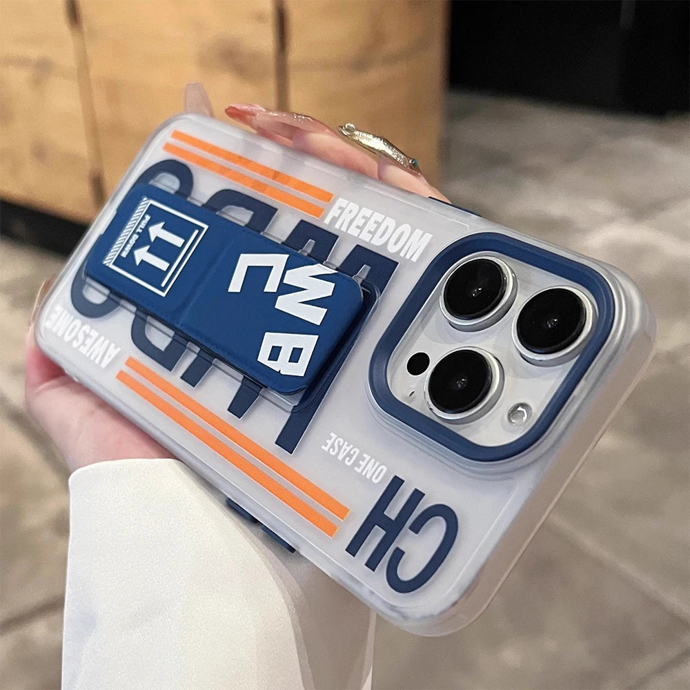 جراب هاتف غير لامع مضاد للانزلاق مع حامل سوار المعصم لهاتف iPhone 16 15 14 13 Pro Max مقاوم للصدمات بالكامل مع حامل قابل للطي وغطاء صلب